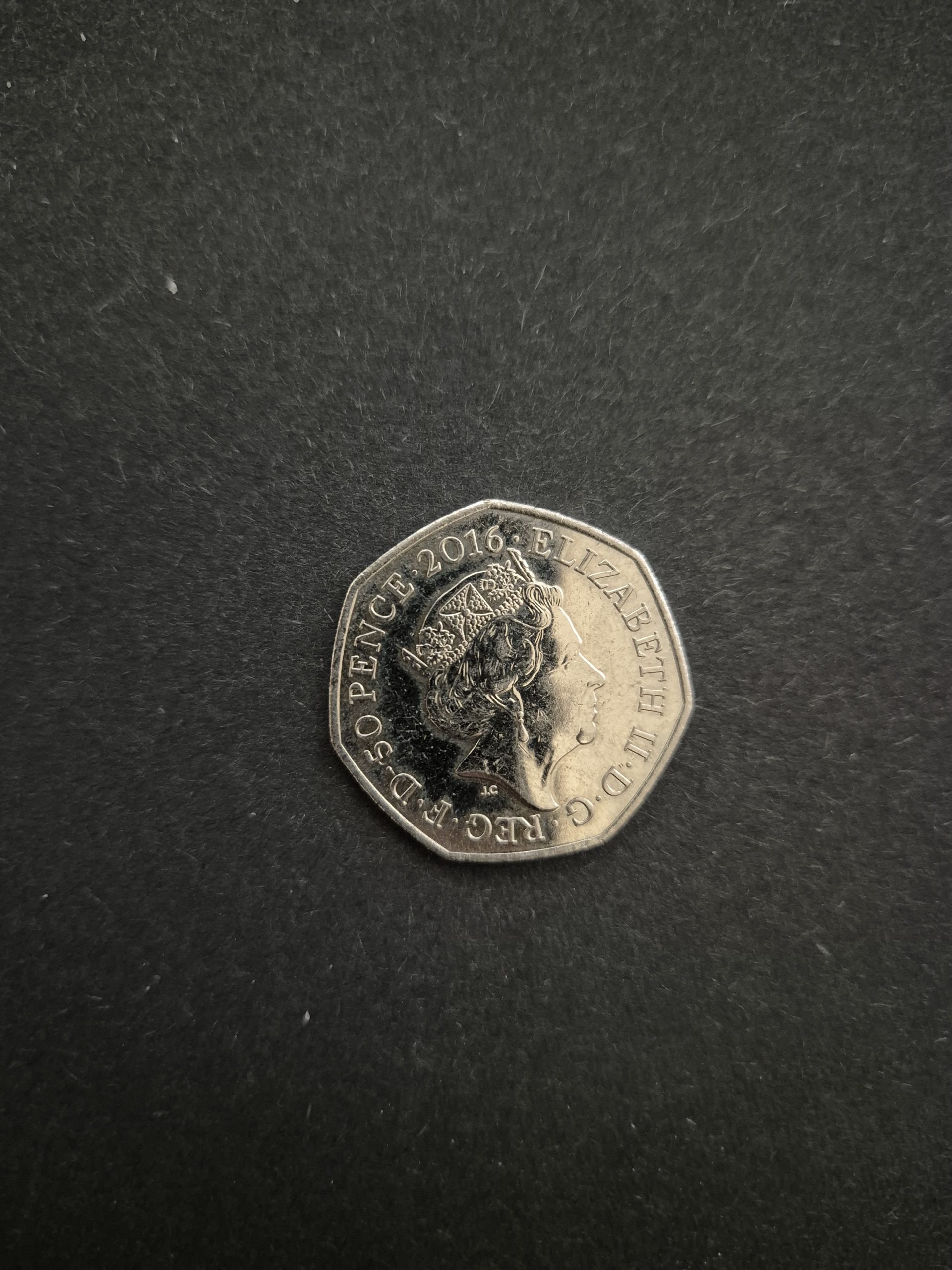 2016 Beatrix Potter 50p Coin - UK Collector's Item Image of a 2016 UK 50 pence coin featuring Beatrix Potter's design.